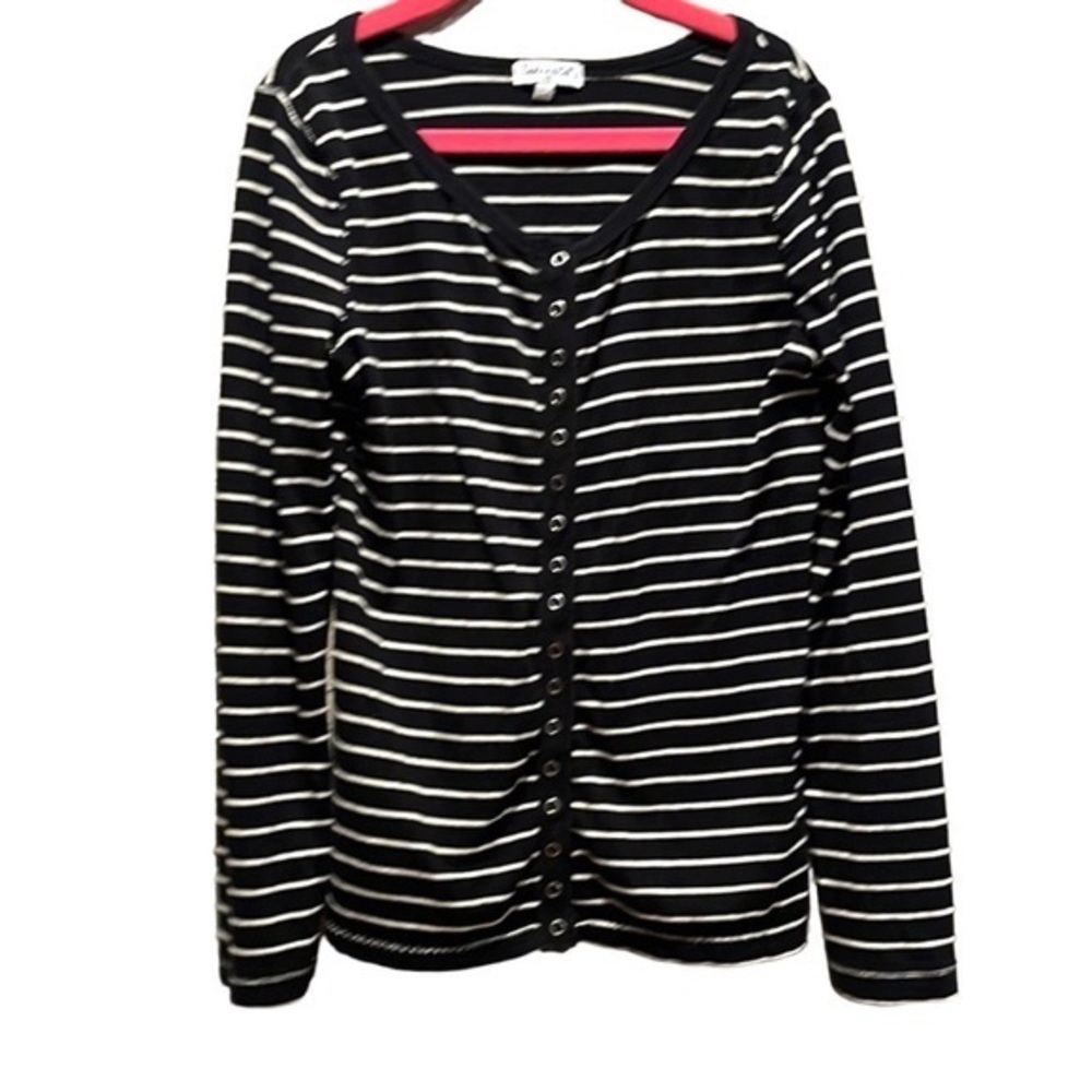 Splendid Girl’s Striped Snap Up Black and White Cardigan Size 7-8